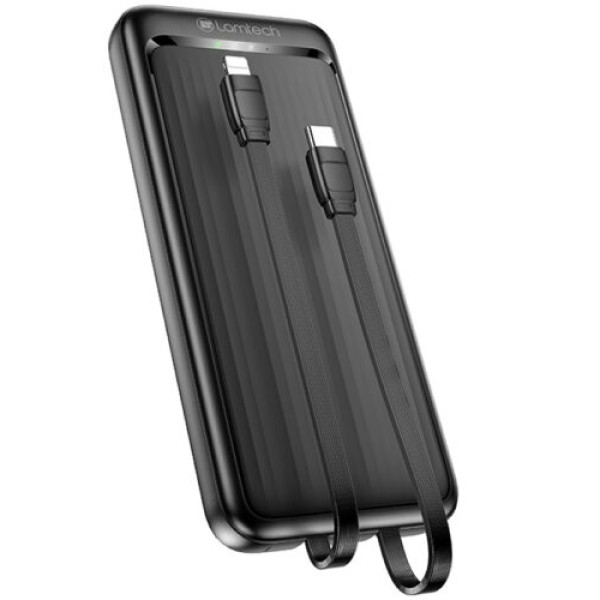 LAMTECH ULTRA-THIN POWERBANK WITH TYPE-C & LIGHTNING CABLES 10000mAh 22.5W BLACK