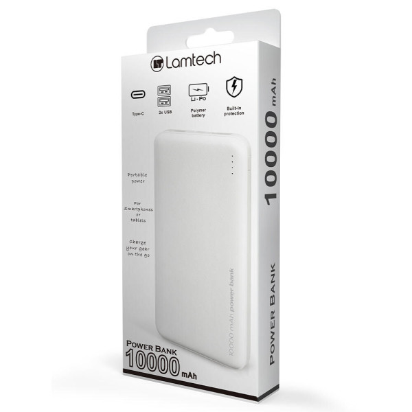 Lamtech Power Bank 10000mAh με 2 Θύρες USB-A (LAM112105) Λευκό