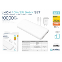 Platinet PMPB10SETW Power Bank 10000mAh 20W με 2 Θύρες USB-A Power Delivery Λευκό