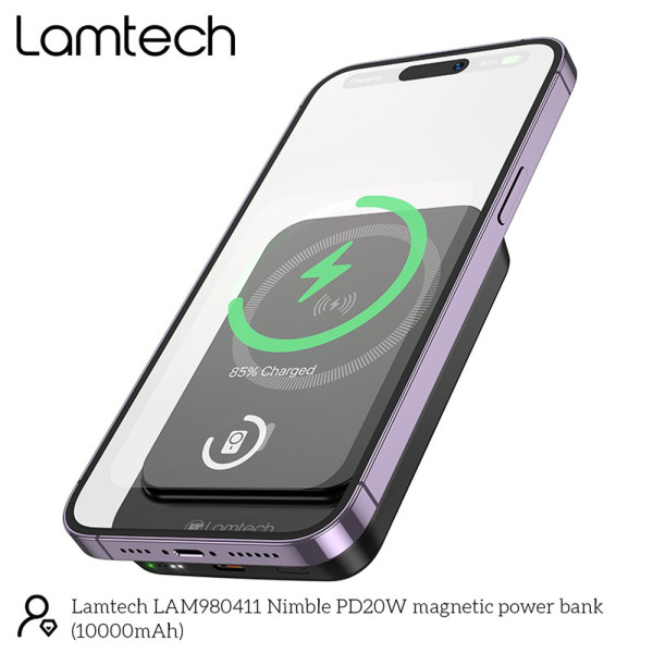 Lamtech Magnetic 20W Wireless Charging Power Bank 10000MAH Black
