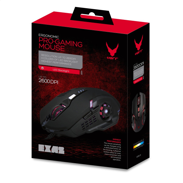 VARR GAMING MOUSE LED 800-1200-1600-2600 DPI BLACK