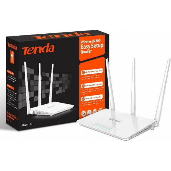 Tenda F3 Ασύρματο Router Wi‑Fi 4 με 3 Θύρες Ethernet