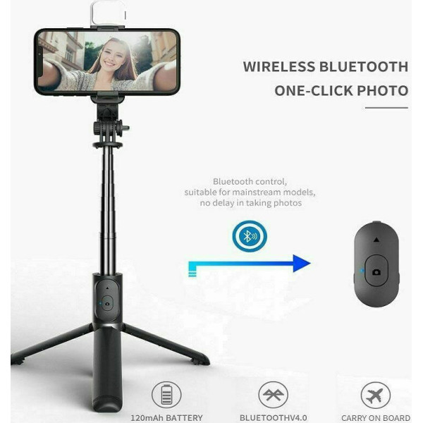 Selfie Stick Q02s Τρίποδο Κινητού με Bluetooth Μαύρο