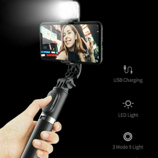 Selfie Stick Q02s Τρίποδο Κινητού με Bluetooth Μαύρο
