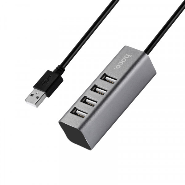 Hoco USB Hub 2.0 4 Θυρών με σύνδεση USB-A & Θύρα Φόρτισης Γκρι HB1 