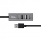 Hoco USB Hub 2.0 4 Θυρών με σύνδεση USB-A & Θύρα Φόρτισης Γκρι HB1 