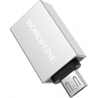 Borofone BV2 Μετατροπέας micro USB male σε USB-A female Ασημί