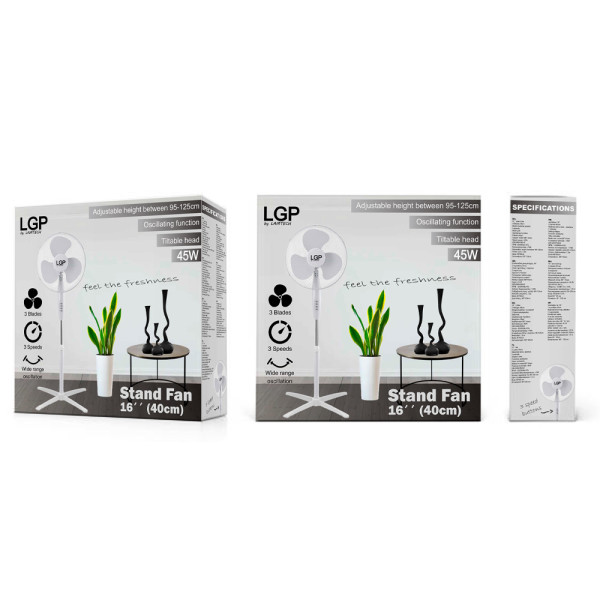 LGP STAND FAN 16' 40CM 45W WHITE