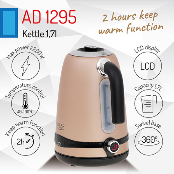 ADLER 1,7L STEEL ELECTRIC KETTLE WITH LCD AND TEMPERATURE CONTROL