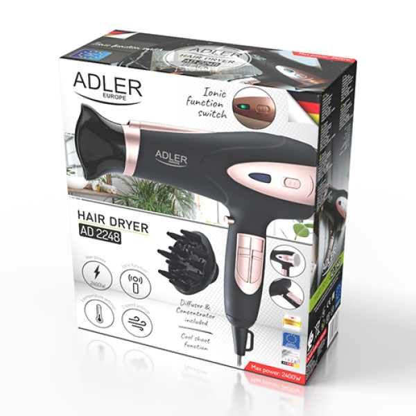 ADLER 2200W ION DRYER & DIFFUSER BLACK