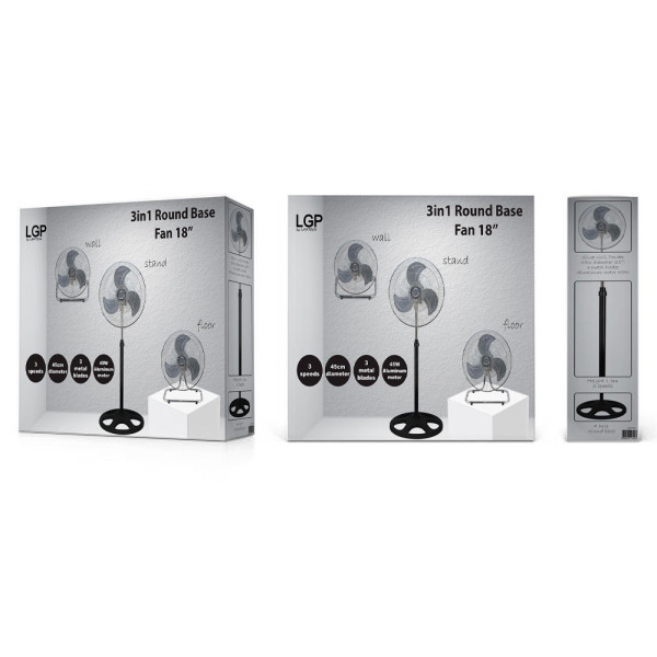LGP 3-IN-1 ROUND BASE FAN 18' 45CM 45W BLACK
