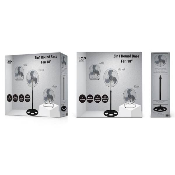 LGP 3-IN-1 ROUND BASE FAN 18' 45CM 45W BLACK
