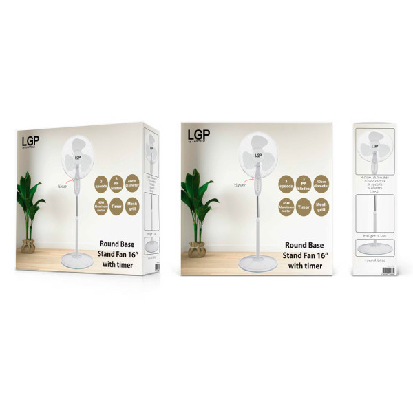 LGP ROUND BASE STAND FAN 16' 40CM 45W WITH TIMER WHITE