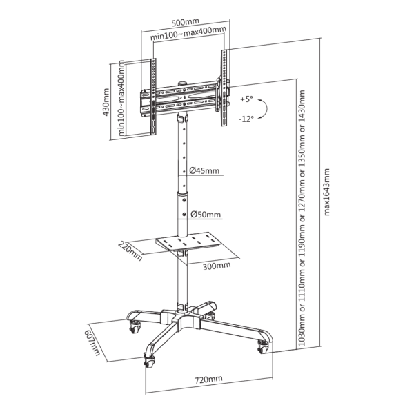 SBOX TROLLEY TV MOUNT 32' - 55' / 81 - 140CM VESA 400x400MAX SBOX TROLLEY TV MOUNT 32' - 55' / 81 - 140CM VESA 400x400MAX