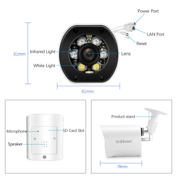 SRIHOME POE OUTDOOR IP CAMERA 5MP