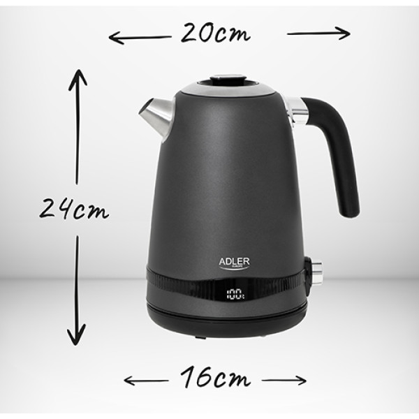 ADLER 1,7L STEEL ELECTRIC KETTLE WITH LCD AND TEMPERATURE CONTROL GREY ADLER 1,7L STEEL ELECTRIC KETTLE WITH LCD AND TEMPERATURE CONTROL GREY