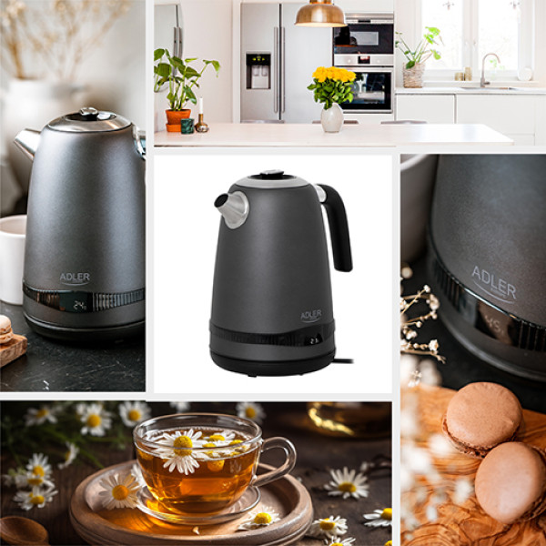 ADLER 1,7L STEEL ELECTRIC KETTLE WITH LCD AND TEMPERATURE CONTROL GREY ADLER 1,7L STEEL ELECTRIC KETTLE WITH LCD AND TEMPERATURE CONTROL GREY