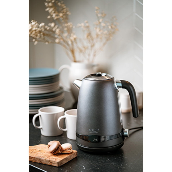 ADLER 1,7L STEEL ELECTRIC KETTLE WITH LCD AND TEMPERATURE CONTROL GREY ADLER 1,7L STEEL ELECTRIC KETTLE WITH LCD AND TEMPERATURE CONTROL GREY