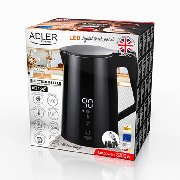 ADLER LED ELECTRIC KETTLE WITH TEMPERATURE CONTROL 1.7L STRIX BLACK