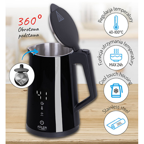 ADLER LED ELECTRIC KETTLE WITH TEMPERATURE CONTROL 1.7L STRIX BLACK