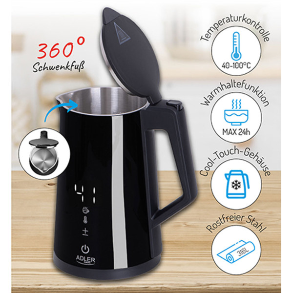 ADLER LED ELECTRIC KETTLE WITH TEMPERATURE CONTROL 1.7L STRIX BLACK