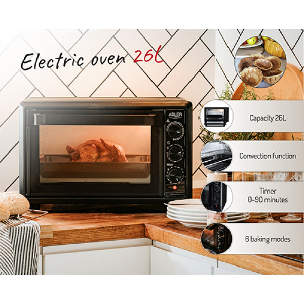 ADLER ELECTRIC OVEN 26L 1500W BLACK
