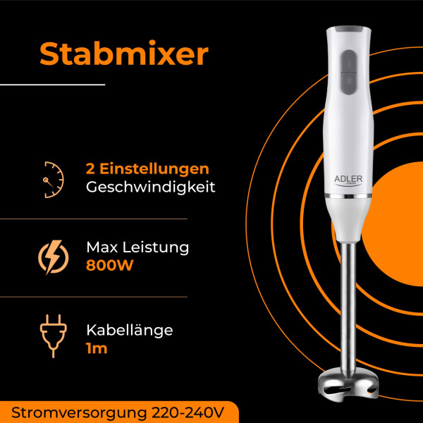 ADLER HAND BLENDER SET 500W WHITE