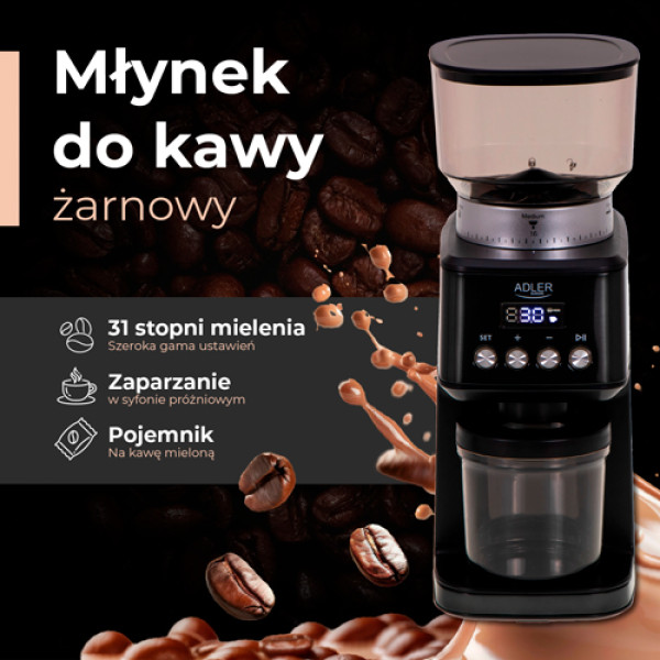 ADLER BURR COFFEE GRINDER 180W BLACK