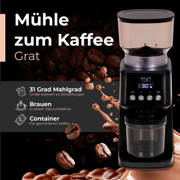 ADLER BURR COFFEE GRINDER 180W BLACK