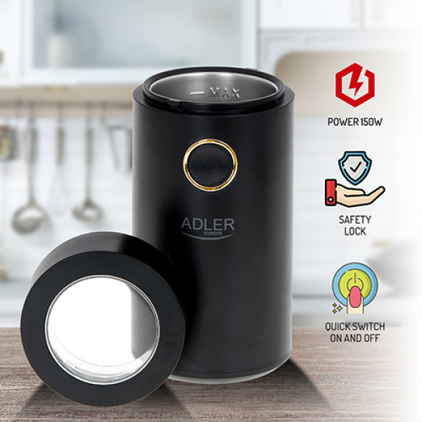 ADLER COFFEE MILL 150W BLACK/GOLD