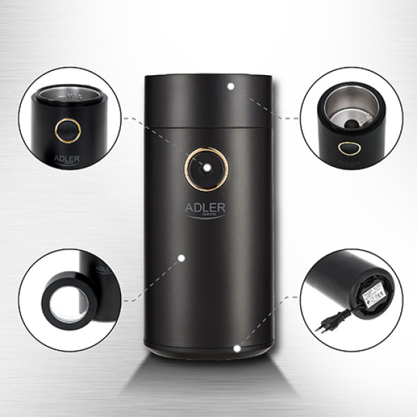 ADLER COFFEE MILL 150W BLACK/GOLD