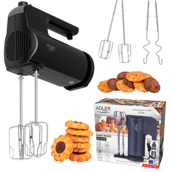 ADLER HAND MIXER WITH A PULL-OUT TRAY FOR ACCESSORIES 550W BLACK