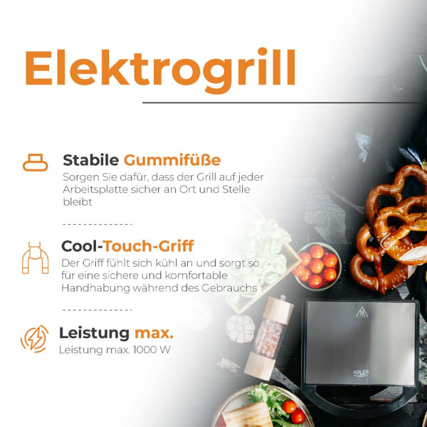 ADLER ELECTRIC GRILL 1000W BLACK