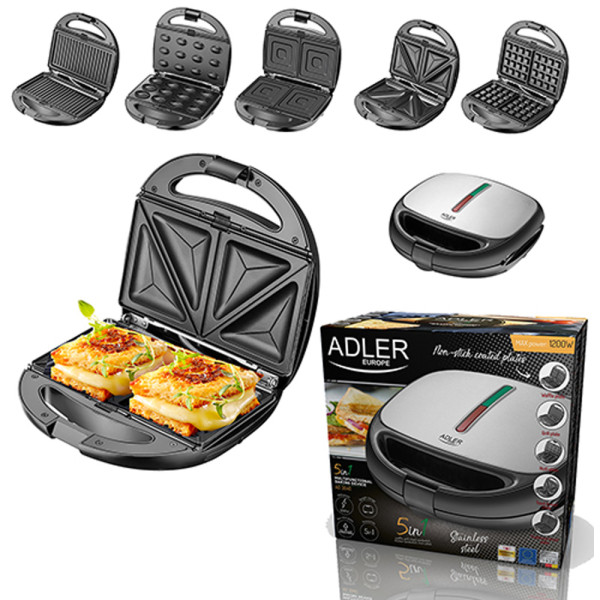 ADLER 5-IN-1 MULTIFUNCTIONAL BAKING DEVICE 1200W BLACK/SILVER