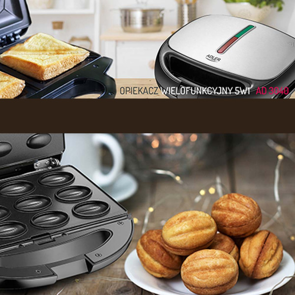 ADLER 5-IN-1 MULTIFUNCTIONAL BAKING DEVICE 1200W BLACK/SILVER