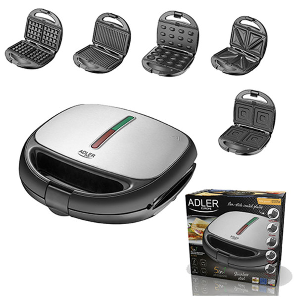 ADLER 5-IN-1 MULTIFUNCTIONAL BAKING DEVICE 1200W BLACK/SILVER