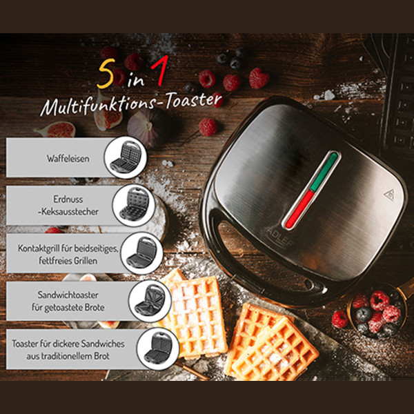 ADLER 5-IN-1 MULTIFUNCTIONAL BAKING DEVICE 1200W BLACK/SILVER