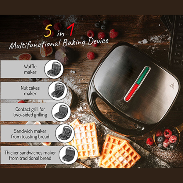 ADLER 5-IN-1 MULTIFUNCTIONAL BAKING DEVICE 1200W BLACK/SILVER