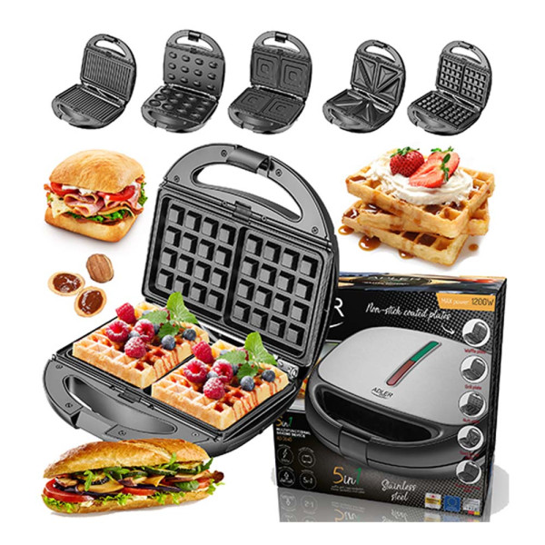 ADLER 5-IN-1 MULTIFUNCTIONAL BAKING DEVICE 1200W BLACK/SILVER