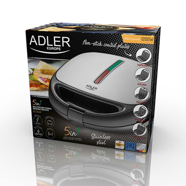 ADLER 5-IN-1 MULTIFUNCTIONAL BAKING DEVICE 1200W BLACK/SILVER