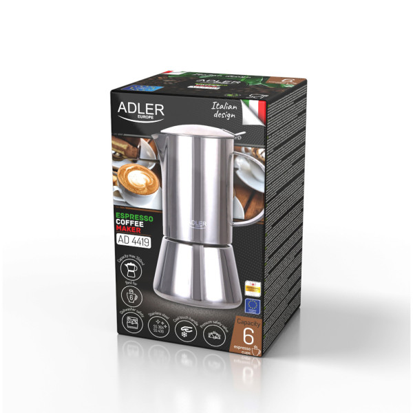 ADLER ESPRESSO COFFEE MAKER 350ML SILVER STEEL