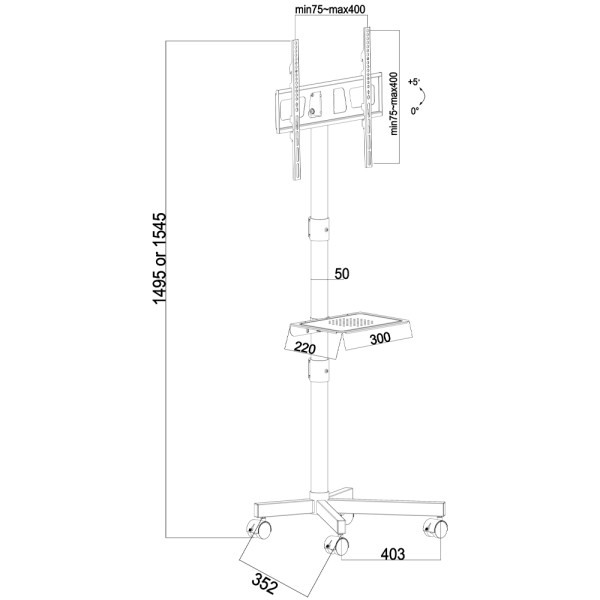 GEMBIRD TV FLOOR STAND TILT WITH CASTER WHEELS 32'-55' BLACK