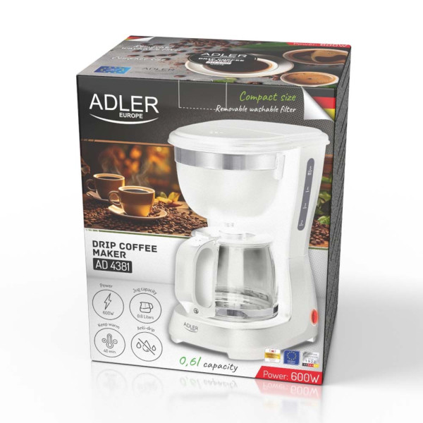 ADLER DRIP COFFEE MAKER 0.6L WHITE