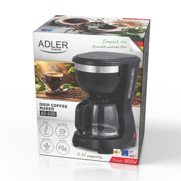 ADLER DRIP COFFEE MAKER 0.6L BLACK