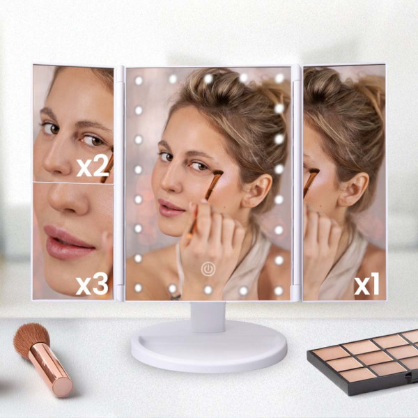 JOCCA FOLDABLE MAKEUP MIRROR WITH LED LIGHT AND 1X/2X/3X MAGNIFICATION WHITE