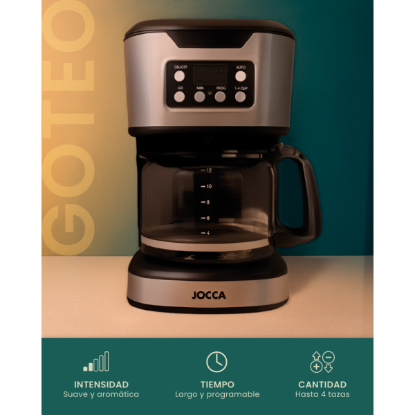 JOCCA DIGITAL DRIP COFFEE MACHINE 1.5L WITH GLASS JUG AND TIMER SILVER/BLACK