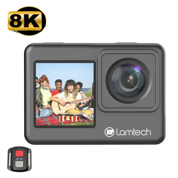 LAMTECH 8K EIS DUAL SCREEN WIFI ACTION CAMERA WITH REMOTE CONTROL BLACK
