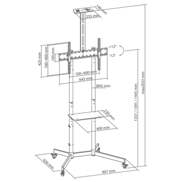 SBOX FLOOR MOBILE MOUNT 37'-70' MAX VESA 600x400 BLACK
