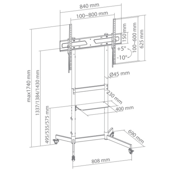 SBOX FLOOR MOBILE MOUNT 55'-100' MAX VESA 800X600 BLACK