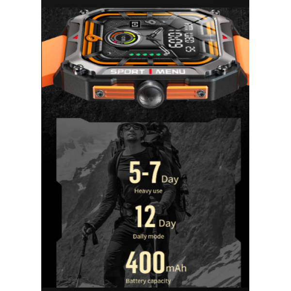 LAMTECH SPORT WATCH BT5.1 WITH HEALTH SENSOR & SPORT TRACKING SQUARE TFT 2.02' DISPLAY B.ORANGE